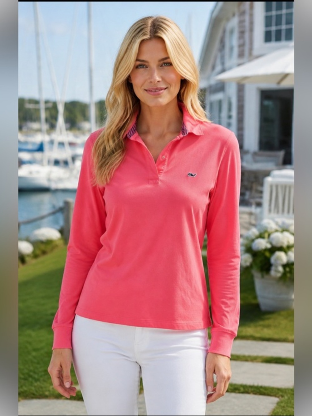 Vineyard Vines Hot Pink Pima Cotton Long Sleeve Polo Whale Logo XS